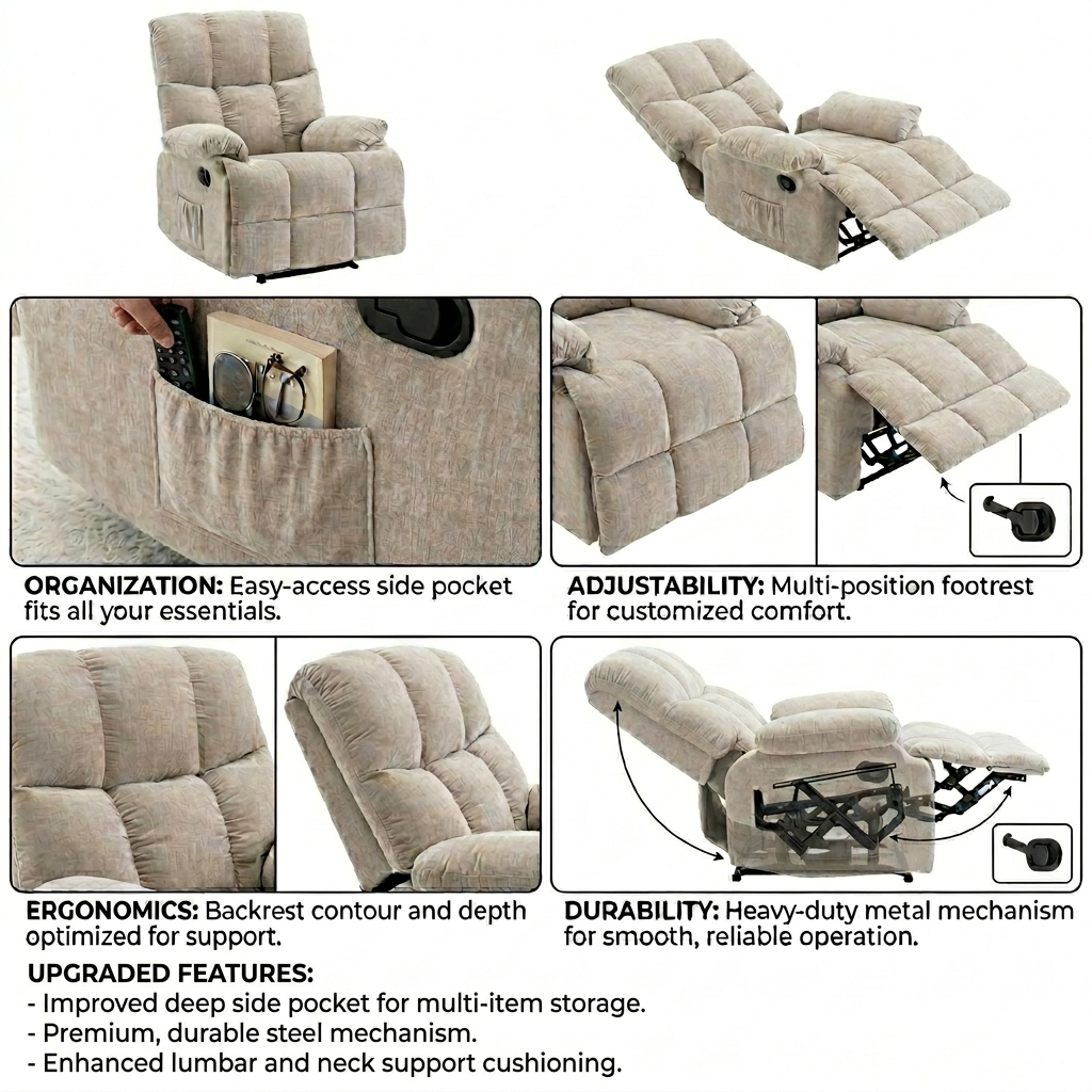 أريكة استرخاء لونج، قماش شينيل، 88 × 94 × 103 سم، لون بيج