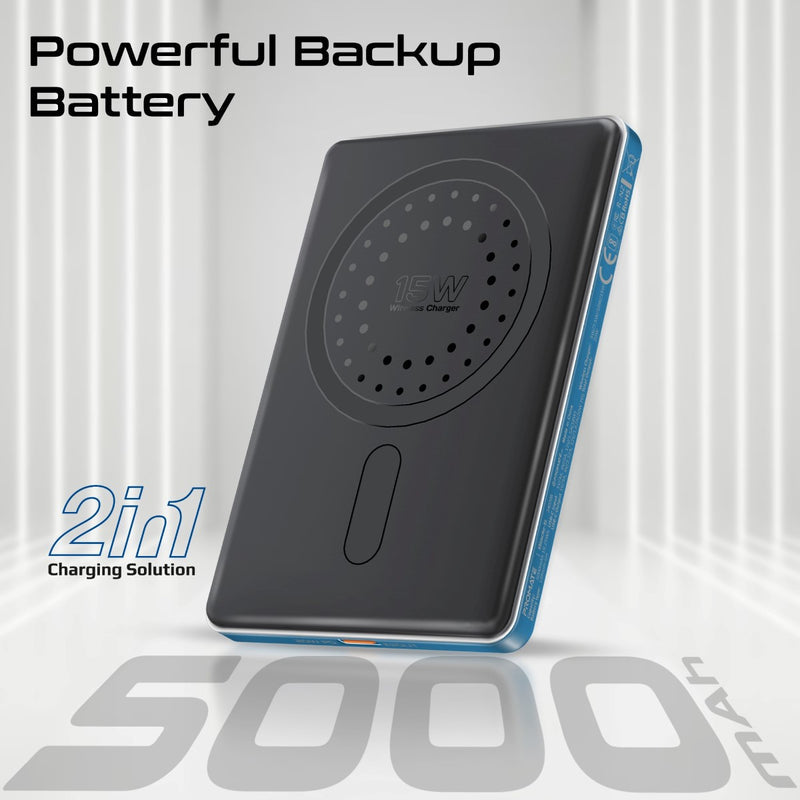 Promate 5000mAh Ultra-Slim Aluminum Crafted MagSafe Compatible Wireless Charging PowerBank