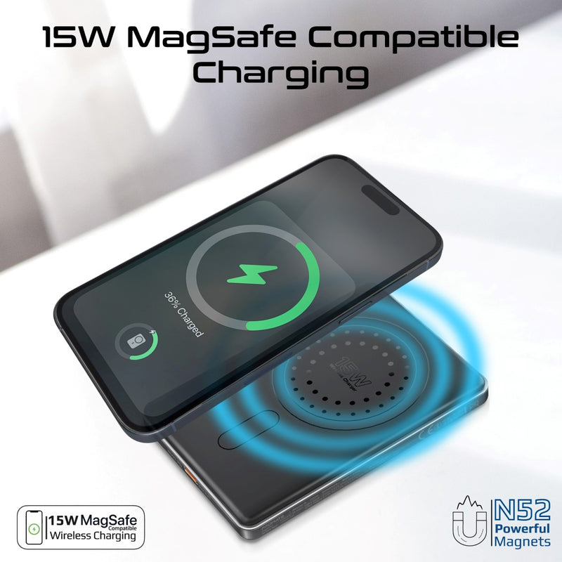 Promate 5000mAh Ultra-Slim Aluminum Crafted MagSafe Compatible Wireless Charging PowerBank