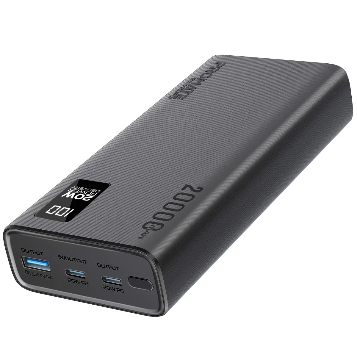 بروميت بنك الطاقة الذكي المدمج BOLT-20PD مزود بمنفذي USB-C بقوة 20 واط بتقنية الشحن السريع PD ومنفذي USB-A بقوة 22.5 واط - اسود