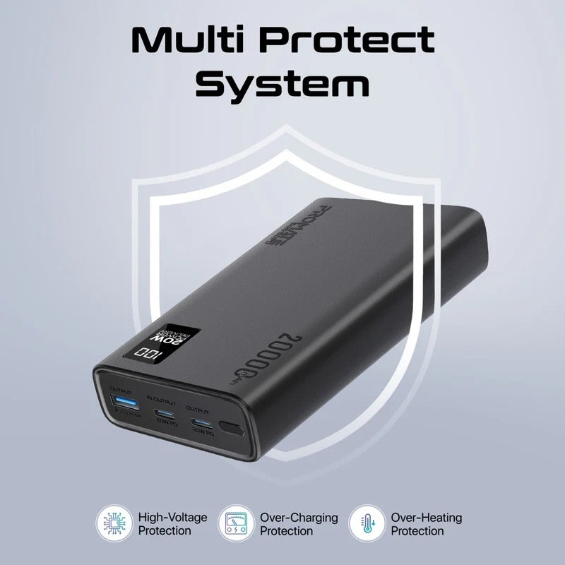 بروميت بنك الطاقة الذكي المدمج BOLT-20PD مزود بمنفذي USB-C بقوة 20 واط بتقنية الشحن السريع PD ومنفذي USB-A بقوة 22.5 واط - اسود
