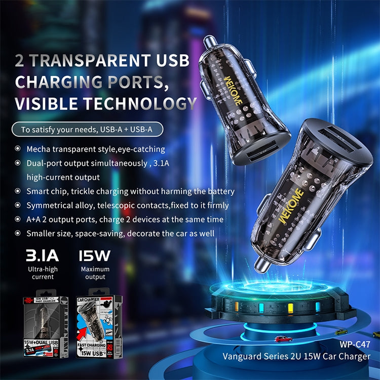 Wekome WP-C40 Vanguard Series 15W Dual USB Car Charger - Black