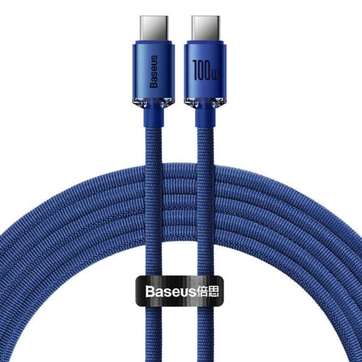 كابل Baseus Tungsten Gold للشحن السريع USB-C إلى USB-C بقدرة 100 واط وطول 2 متر - أزرق