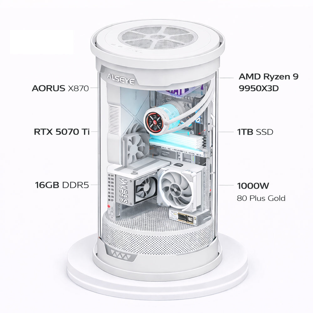Custom Gaming PC Ryzen 9 9950X3D, RTX 5070 Ti 16GB, 16GB DDR5, 1TB NVMe, Windows 11 Pro