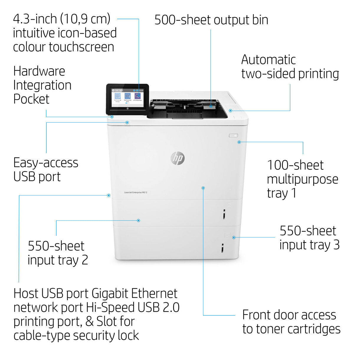 HP LaserJet Enterprise M612dn - 71ppm / 1200dpi / A4 / USB / LAN / Mono Laser - Printer