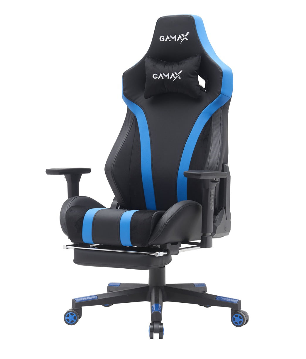 Gamax Gaming Chair model BS-7012 with Foot Rest - Black & Blue ( Installation not included )