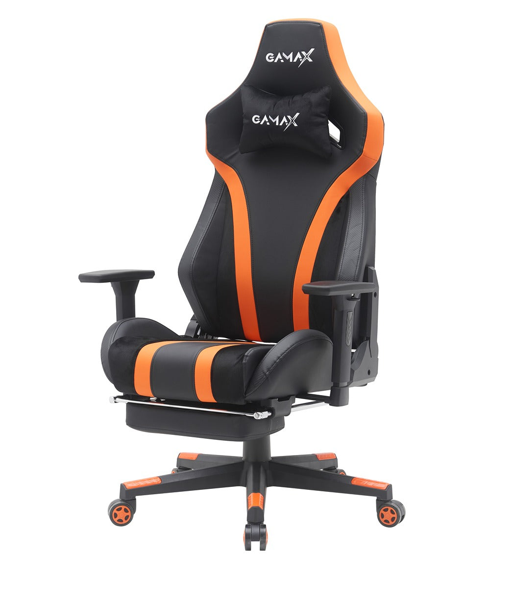 Gamax Gaming Chair model BS-7012 with Foot Rest - Black & Orange ( Installation not included )