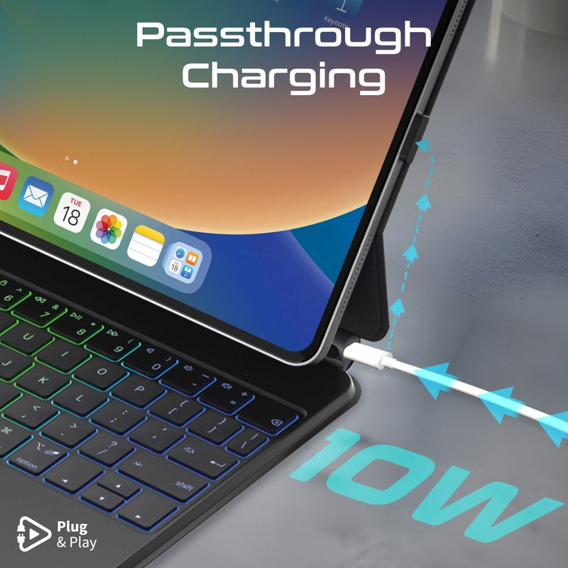 Promate Folio Touch Wireless iPad Keyboard Case with RGB Backlight and Smart Connector, Black