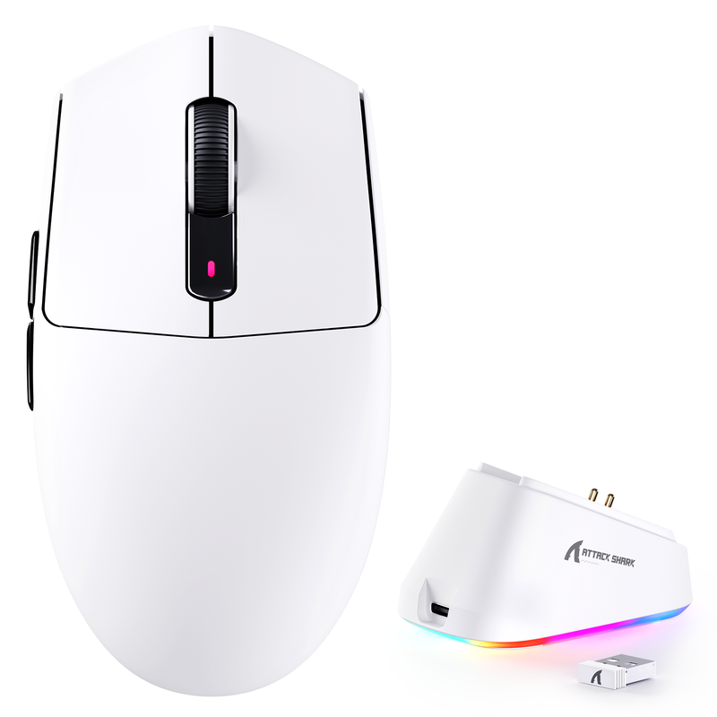 ATTACK SHARK G3Pro Tri-Mode Wireless Gaming Mouse with Charge Dock with Charge Dock 25000 DPI - White