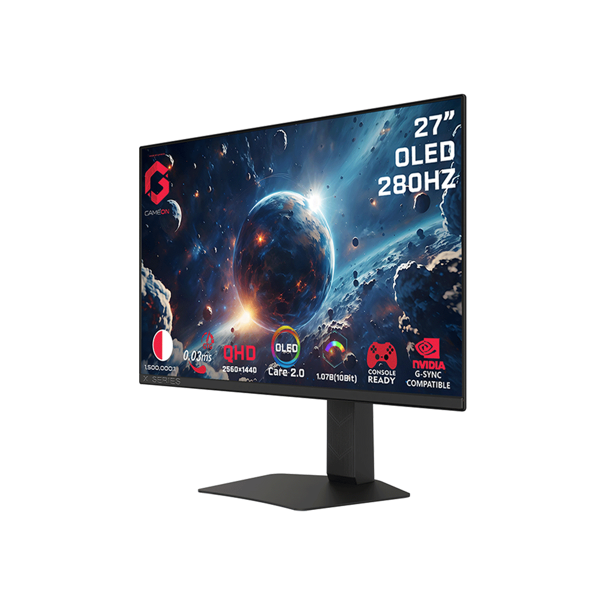 جيم اون شاشة العاب موديل GO27QDOLD280 سلسلة Signature X شاشة 27 بوصة OLED QHD، معدل تحديث 280 هرتز، استجابة 0.03 مللي ثانية، HDMI 2.1، شاشة ألعاب (دعم PS5) - أسود