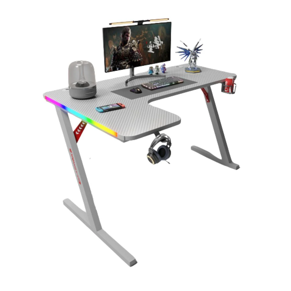 Gamax P201-RXW RGB Carbon fiber Gaming Table 160*100*74 cm with Mousepad (L Shape - Right) - White