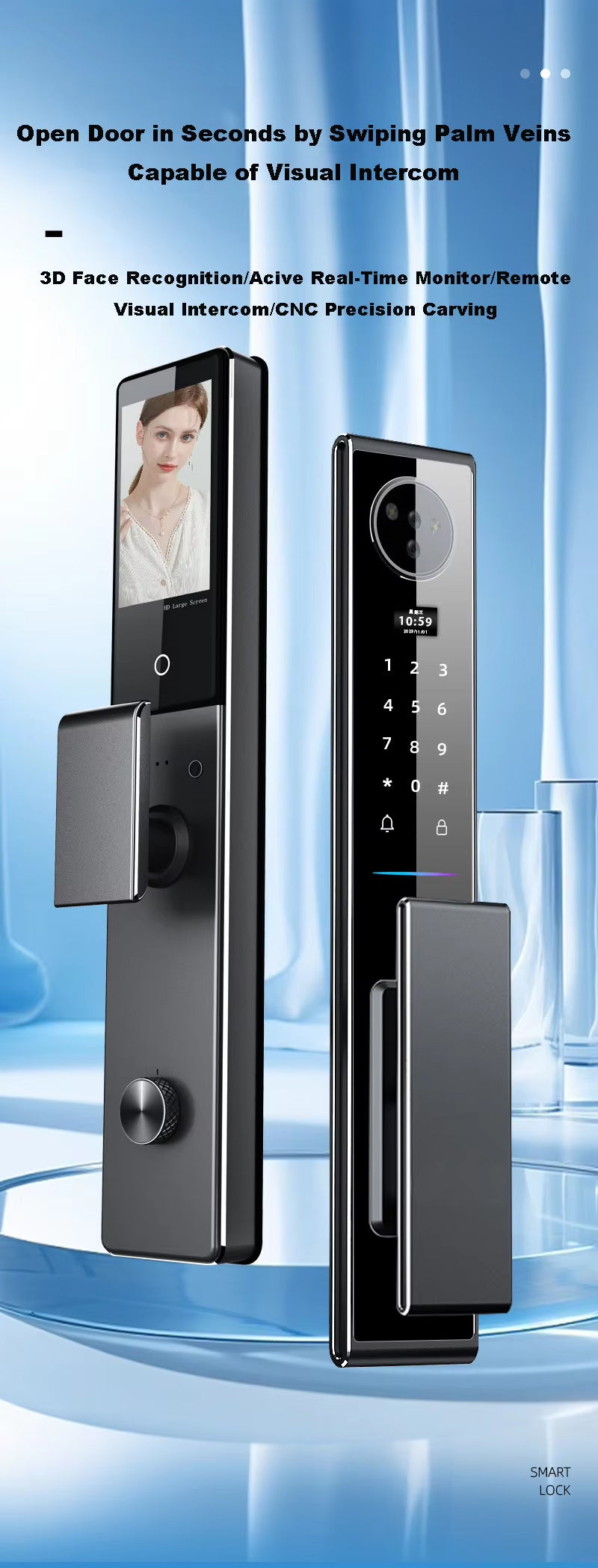 Opson High-Tech 3D Facial & Palm Vein Recognition Digital Smart Door Lock with Tuya App Control & Biometric, Password, Card Access