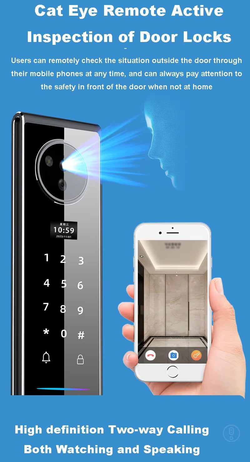 Opson High-Tech 3D Facial & Palm Vein Recognition Digital Smart Door Lock with Tuya App Control & Biometric, Password, Card Access