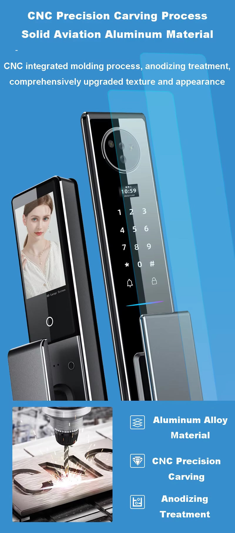 Opson High-Tech 3D Facial & Palm Vein Recognition Digital Smart Door Lock with Tuya App Control & Biometric, Password, Card Access