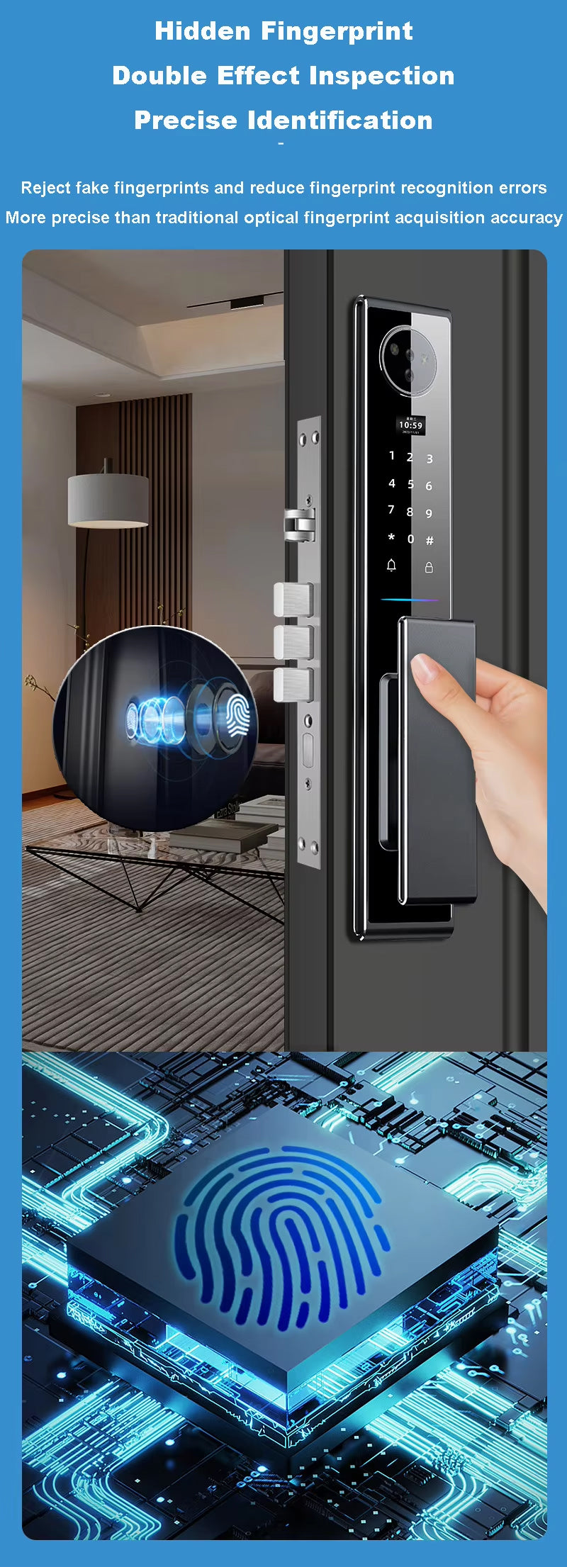 Opson High-Tech 3D Facial & Palm Vein Recognition Digital Smart Door Lock with Tuya App Control & Biometric, Password, Card Access