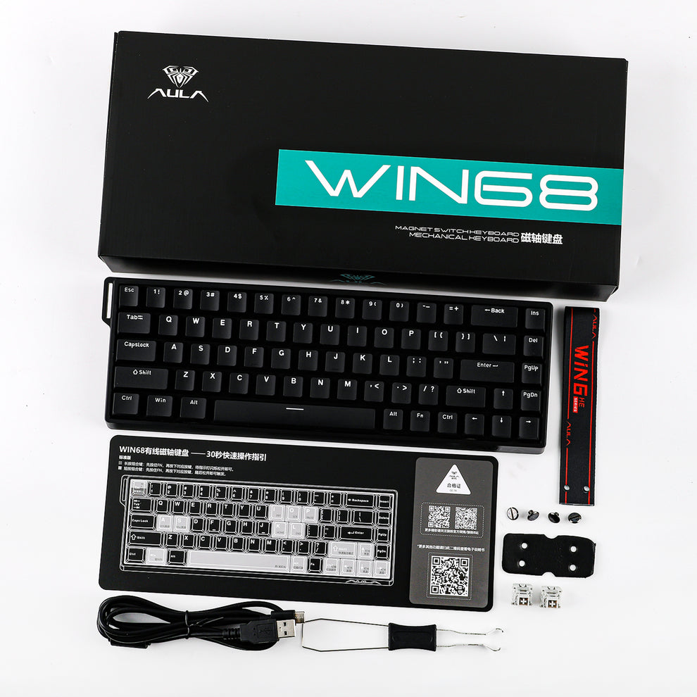 Aula WIN68HE 68-Key 65% Wired Gasket-mounted Gaming Keyboard Greywood Magnetic Switch - Black
