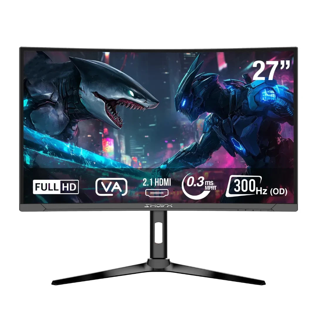 Sharx Jaws 27F300VC, شاشة ألعاب منحنية VA, دقة FHD 1080, زمن استجابة 0.3ms, معدل تحديث 300Hz, HDMI 2.1