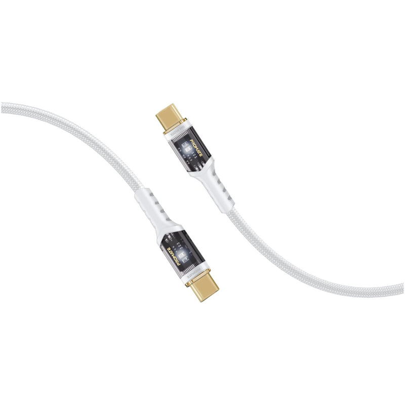 Promate LucidLine-CC200 100W Power Delivery Ultra-Fast USB-C Cable with Transparent Shells - WHITE