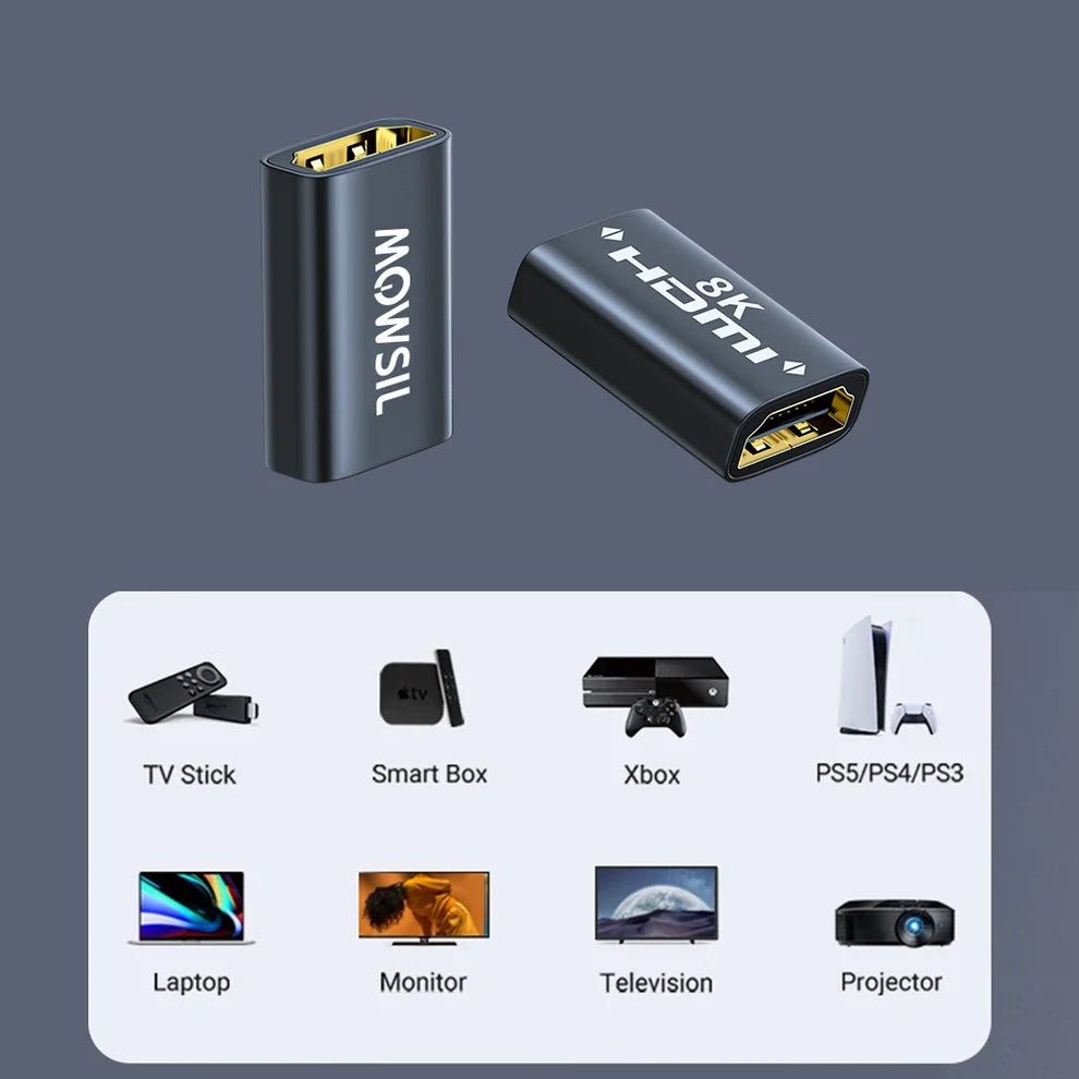 موصل HDMI 8K من موسيل (عبوة من قطعتين)، يدعم دقة تصل إلى 8K@60Hz و4K@120Hz، بالإضافة إلى عرض نطاق ترددي كامل لـ HDMI 2.1 يبلغ 48 جيجابت في الثانية.