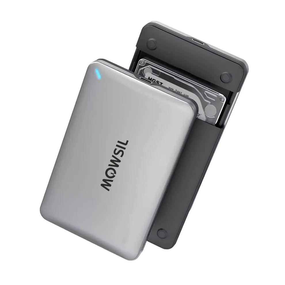 Mowsil 2.5" SATA SSD Enclosure – USB-C & USB 3.0, 6Gbps High-Speed, Tool-Free, Portable HDD/SSD Case