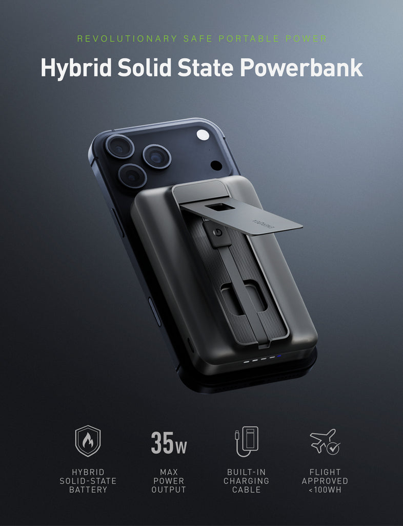 انرجيا ماك باك برو 35S باور بانك هجين صلب بسعة 10000 مللي أمبير مع كابل مدمج وحامل - أسود