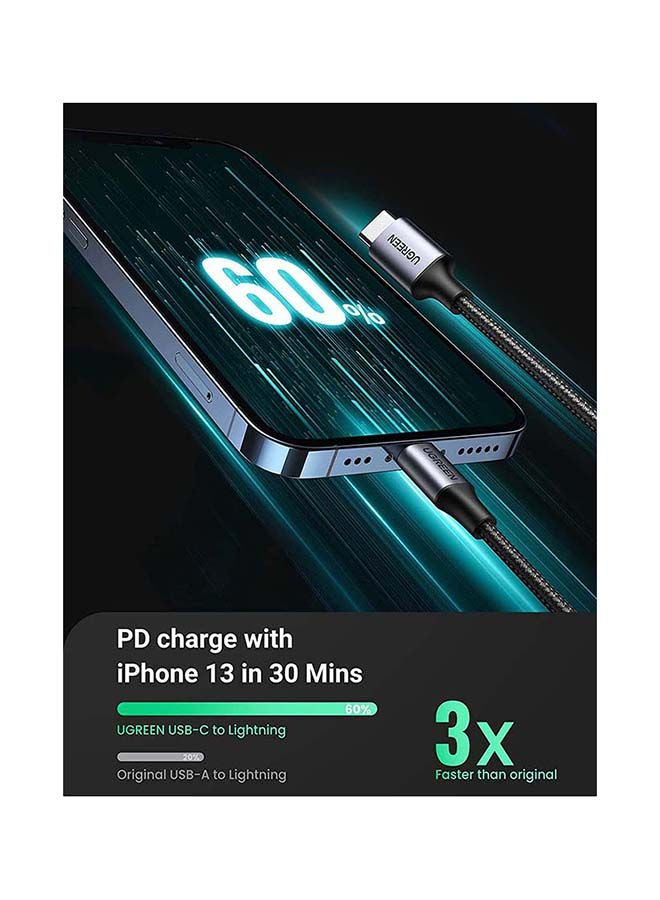 UGREEN USB-C to Lightning M/M Cable 20W Aluminum Shell Braided 2m (Black)US304