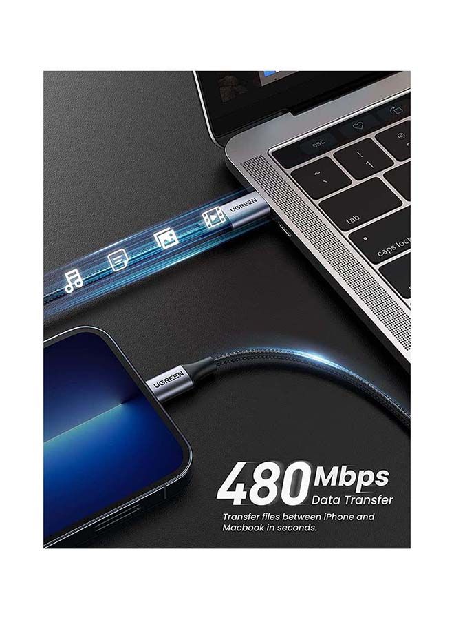 UGREEN USB-C to Lightning M/M Cable 20W Aluminum Shell Braided 2m (Black)US304