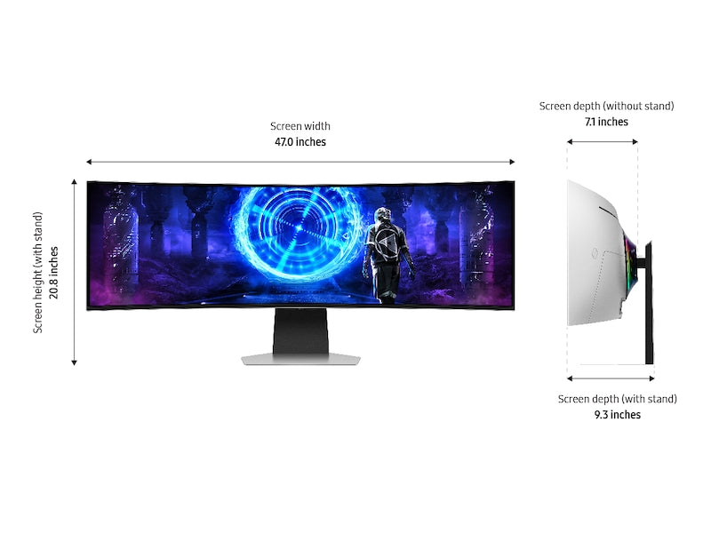 Samsung Odyssey QD-OLED G9 model G95SD LS49DG952SMXUE, 49" Dual QHD, 240Hz Refresh rate, 0.03ms Response time, HDMI 2.1, G-Sync Compatible Curved Gaming Monitor