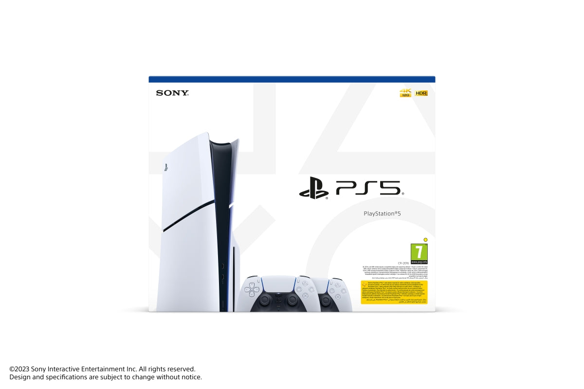 PS5 Slim Console Disk with Two Dualsense Wireless Controller Bundle
