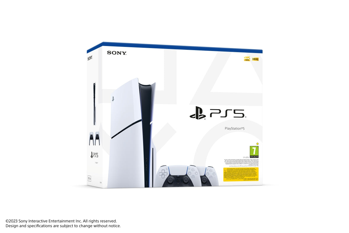 PS5 Slim Console Disk with Two Dualsense Wireless Controller Bundle