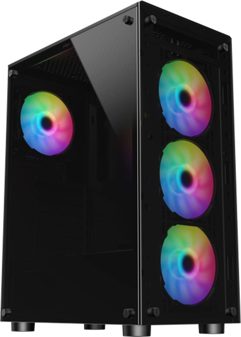 SHARX ZEPHYR ARGB - ATX Mid Tower Gaming Case With Front Tempered Glass, 4 x 120mm ARGB Computer Fans Model Z-200, Black