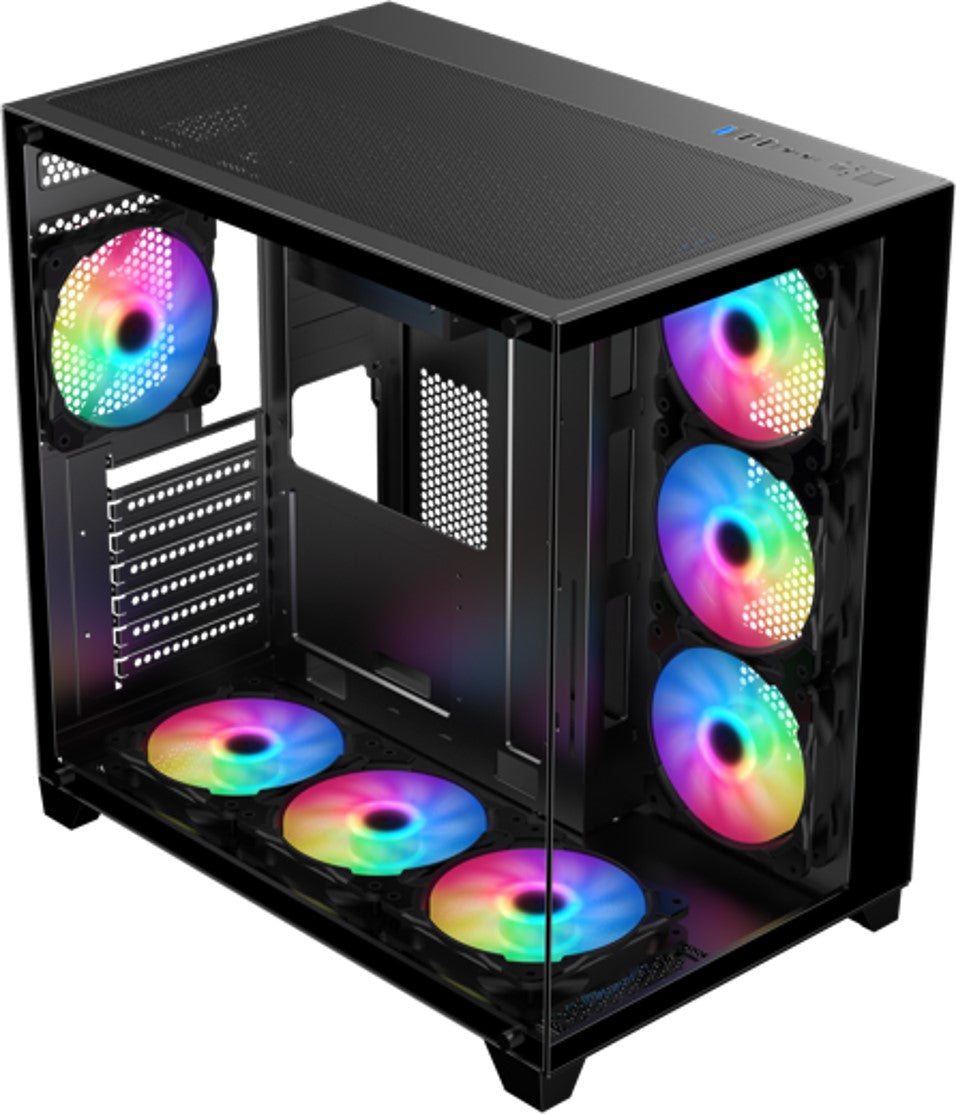 SHARX PROFIN ATX Min-Tower Gaming PC Case, With 7X 120mm Pre-Installed  ARGB Fans Model INF700