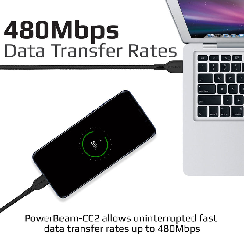 Promate Super-Flexible 60W USB-C to USB-C Cable 2A Standard Charging - BLACK