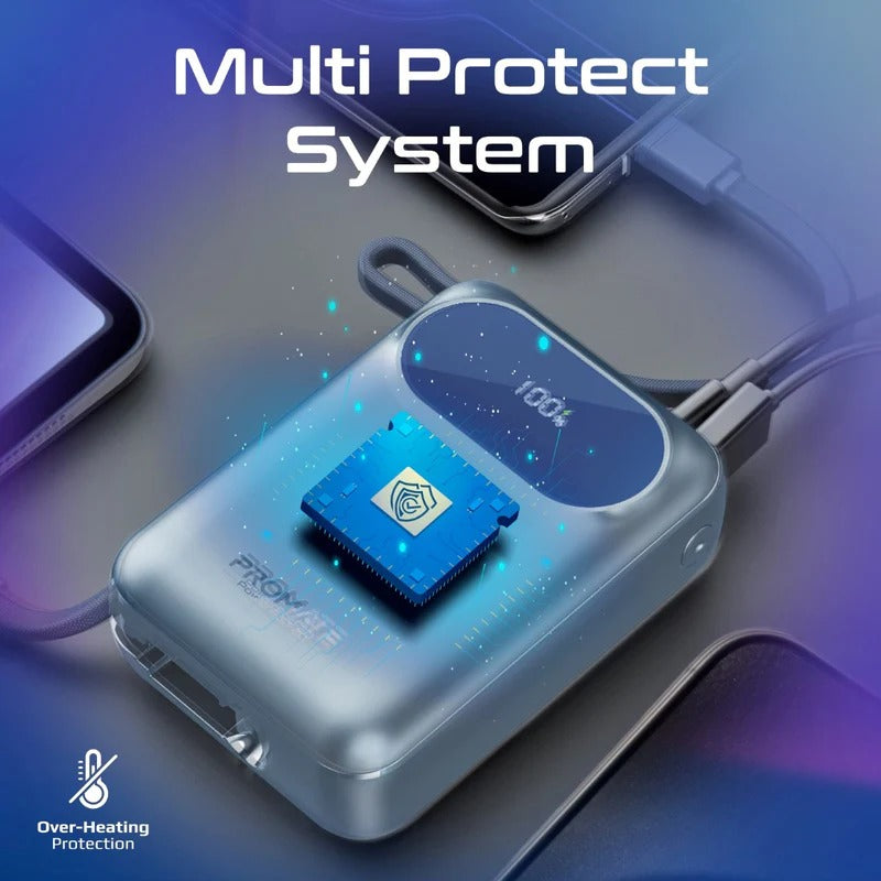 بنك طاقة بروميت فائق الصغر بسعة 20000 مللي أمبير، بقوة 35 واط، مزود بكابل USB-C وكابل لايتينج مدمجين - أزرق