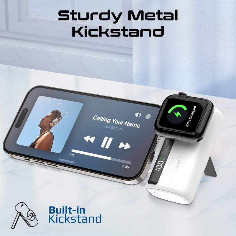 Promate 5000mAh Ultra-Compact fast charging Power Bank with Dual Folding USB-C & Lightning Connector & Apple Watch Charge