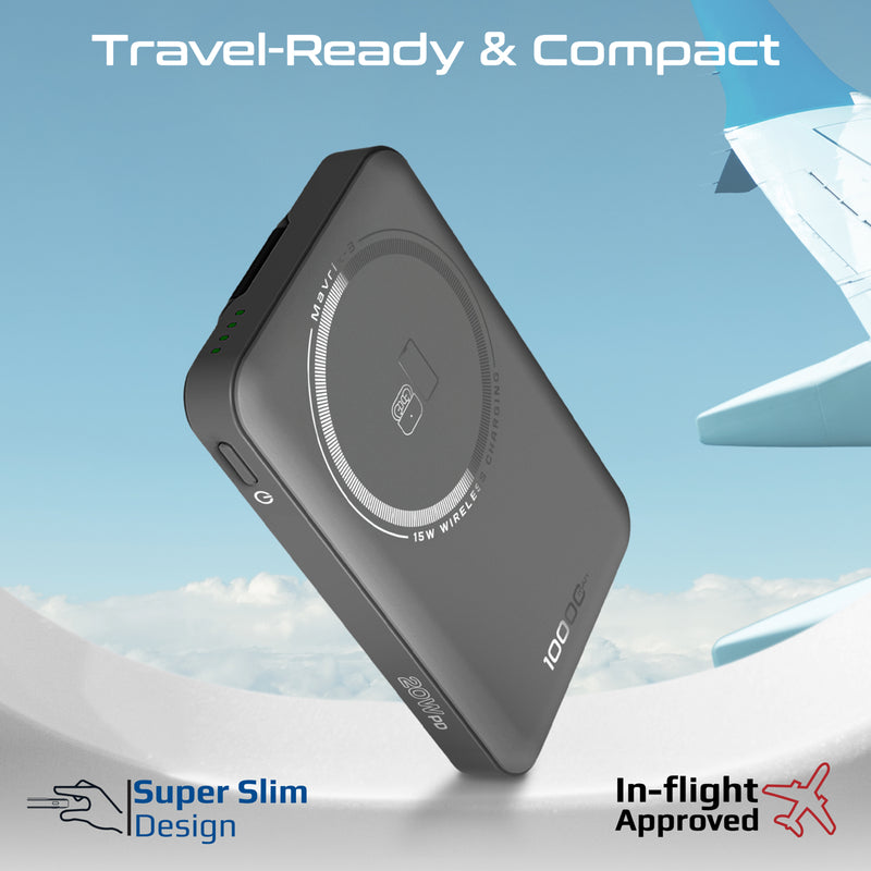 Promate 10000mAh Ultra-Compact 3 in 1 MagSafe Compatible Wireless Charging Power Bank 15W MagSafe Compatible Charger - Black