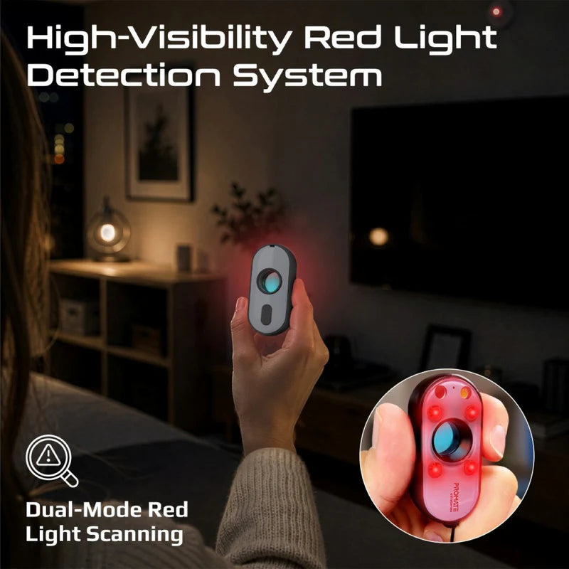 Promate InfraSense Portable Hidden Camera Detector with Infrared Lens Detection, Red Light Scanner, 80dB Anti-Theft Alarm, Emergency Siren
