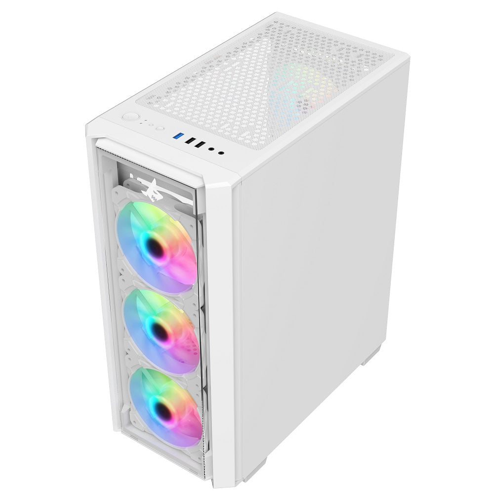 PC Case SHARX STRIKER ARGB - ATX PC Case With Front Mesh Panel, 4 x 120mm Pre-Installed Fans Model S-200,WHITE