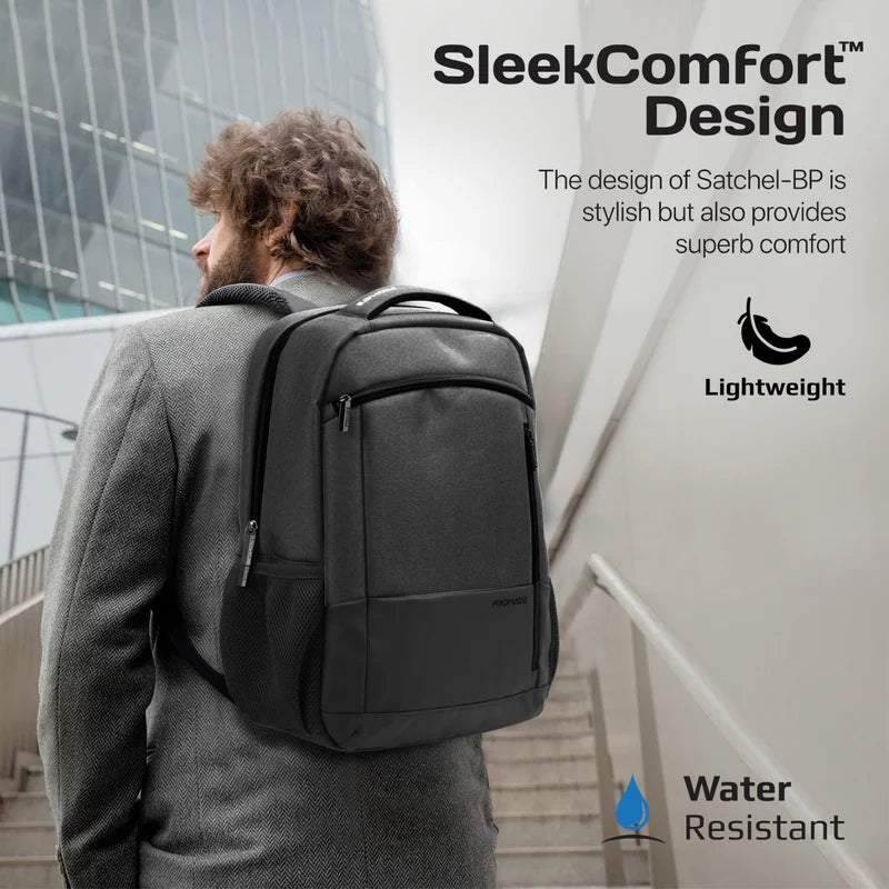 Promate - Satchel-BP SleekComfort™ 15.6" Laptop Backpack With Multiple Pockets - Black & Blue