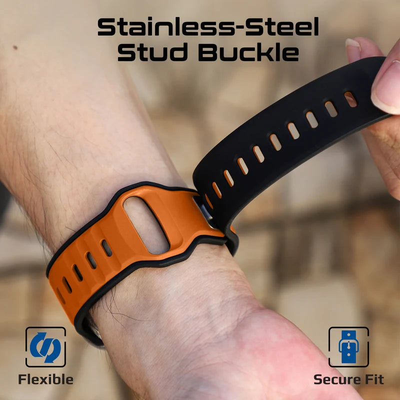 Promate Durable Two-Toned Silicone Sporty Watch Band • For Apple Watch Series 1~9, SE & Ultra 1~2 • Made from Premium Silicone materials - Orange