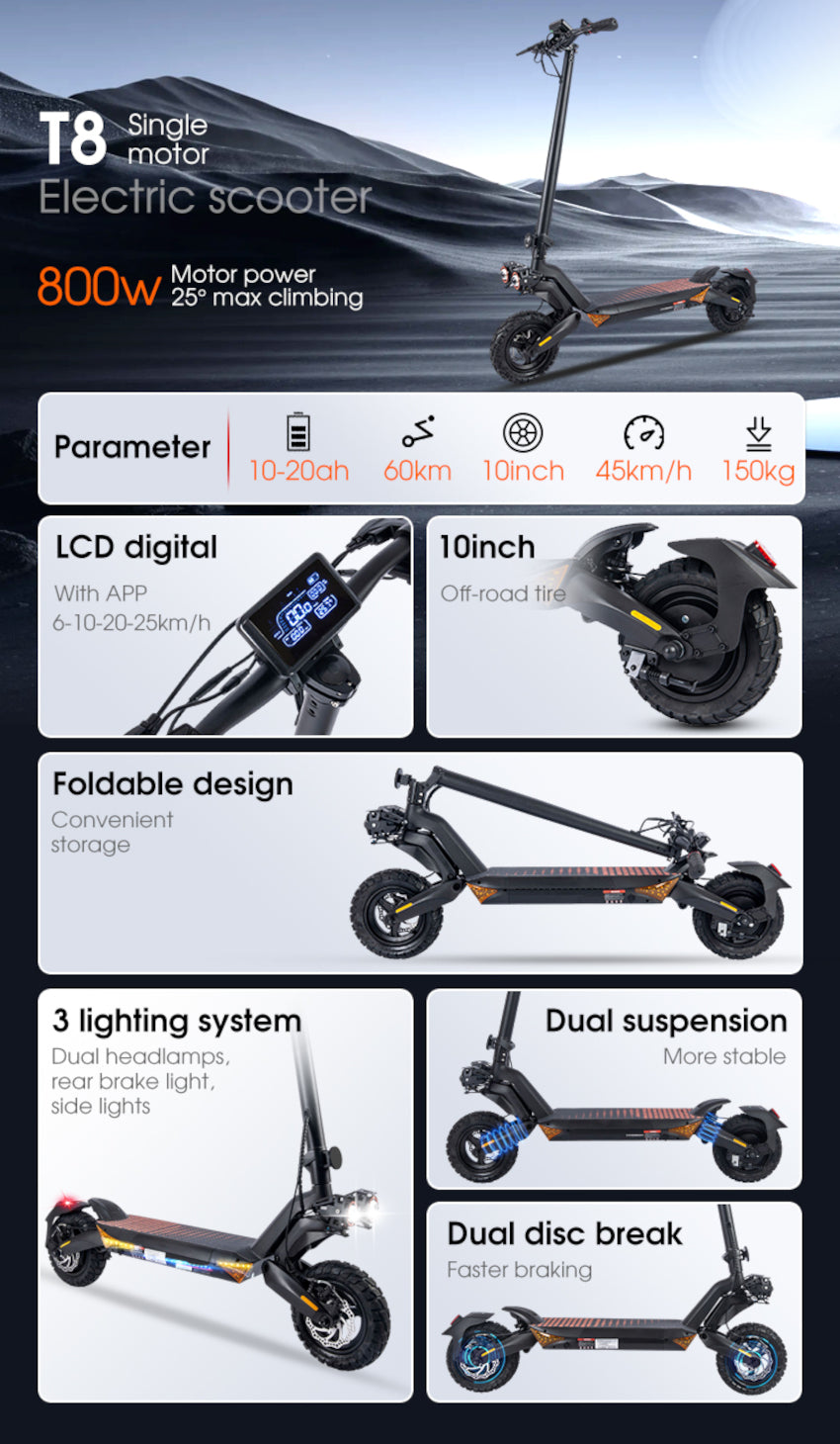 Zwheel T8A Foldable Electric Scooter , Max Speed 45 Km, Wheel Size 10 inch , Motor Power 800W