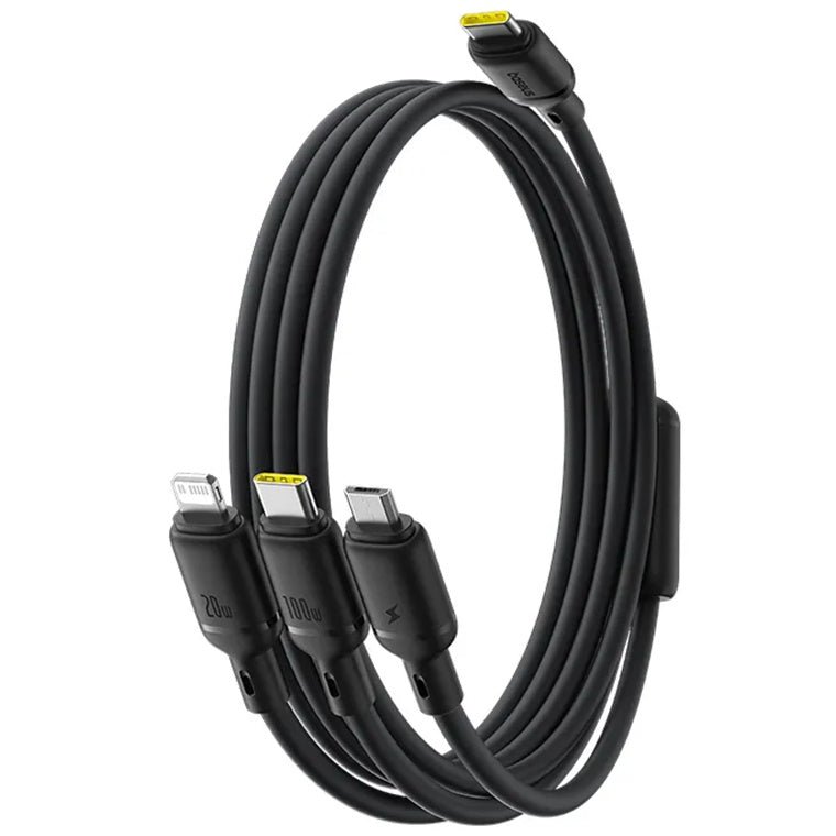 Baseus Silky One-for-Three Fast Charging Cable USB-C to M+L+C 100W 1.5m - Cosmic Black