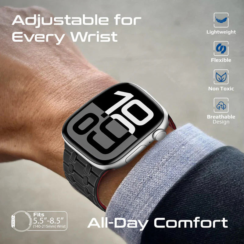 بروميت سوار ساعة فاخر من السيليكون المغناطيسي مع حلقة معدنية - أسود