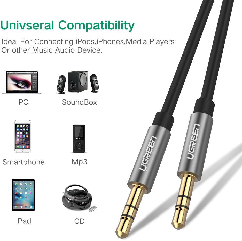 Ugreen 3.5mm Male to 3.5mm Male Cable 2m - Black (AV119 - 10735)