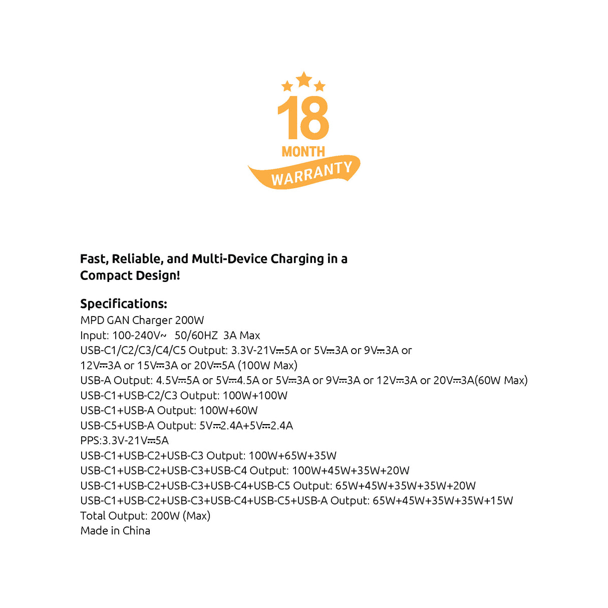 SIA desktop charger GAN PD/PPS/QC 200W WITH 5 TPYE-C PORTS AND 1 USB-A PORT - BLACK -UK