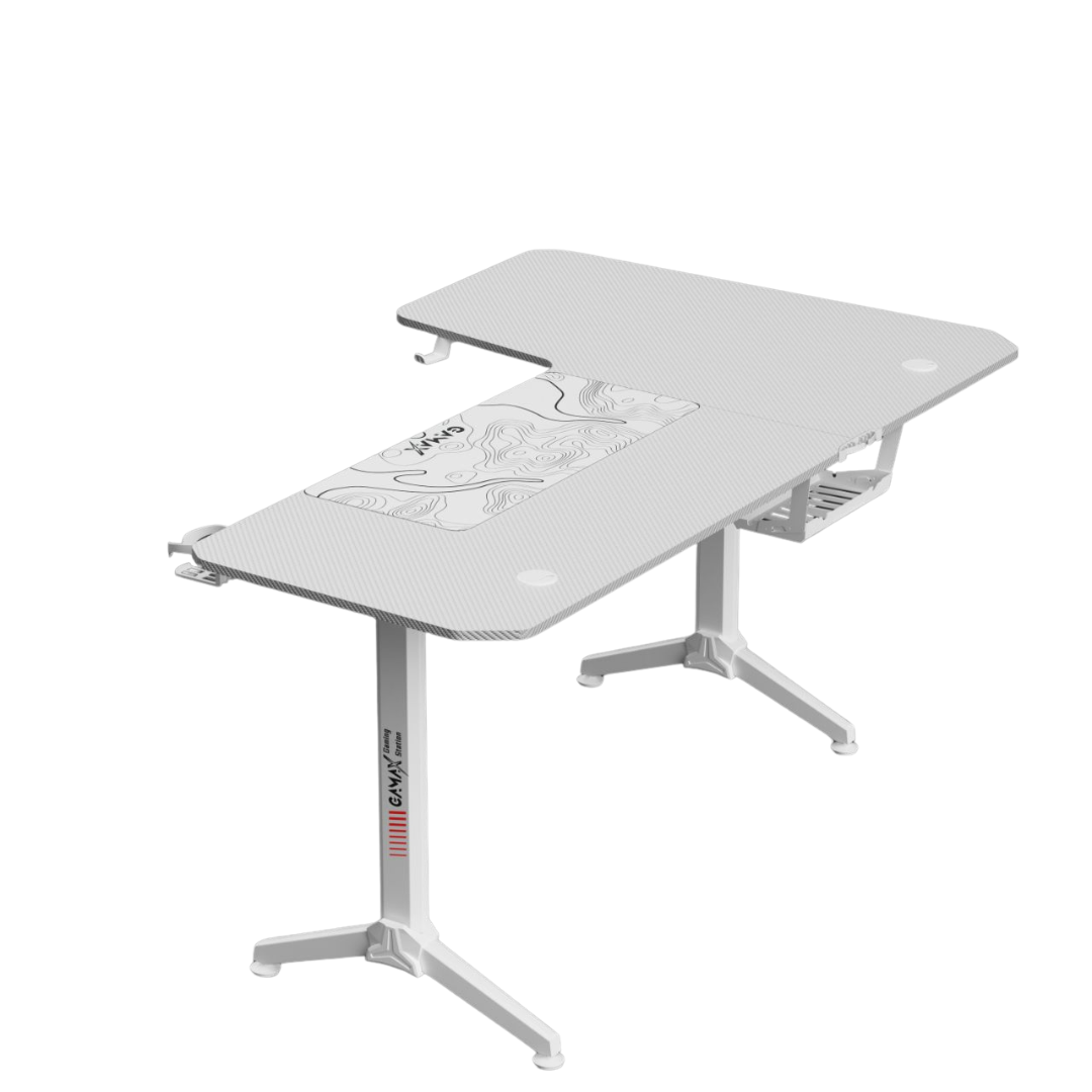 Gamax HY-L Gaming Table (L-Shaped) 160*100*75cm with Mousepad Left - White ( Installation not included )