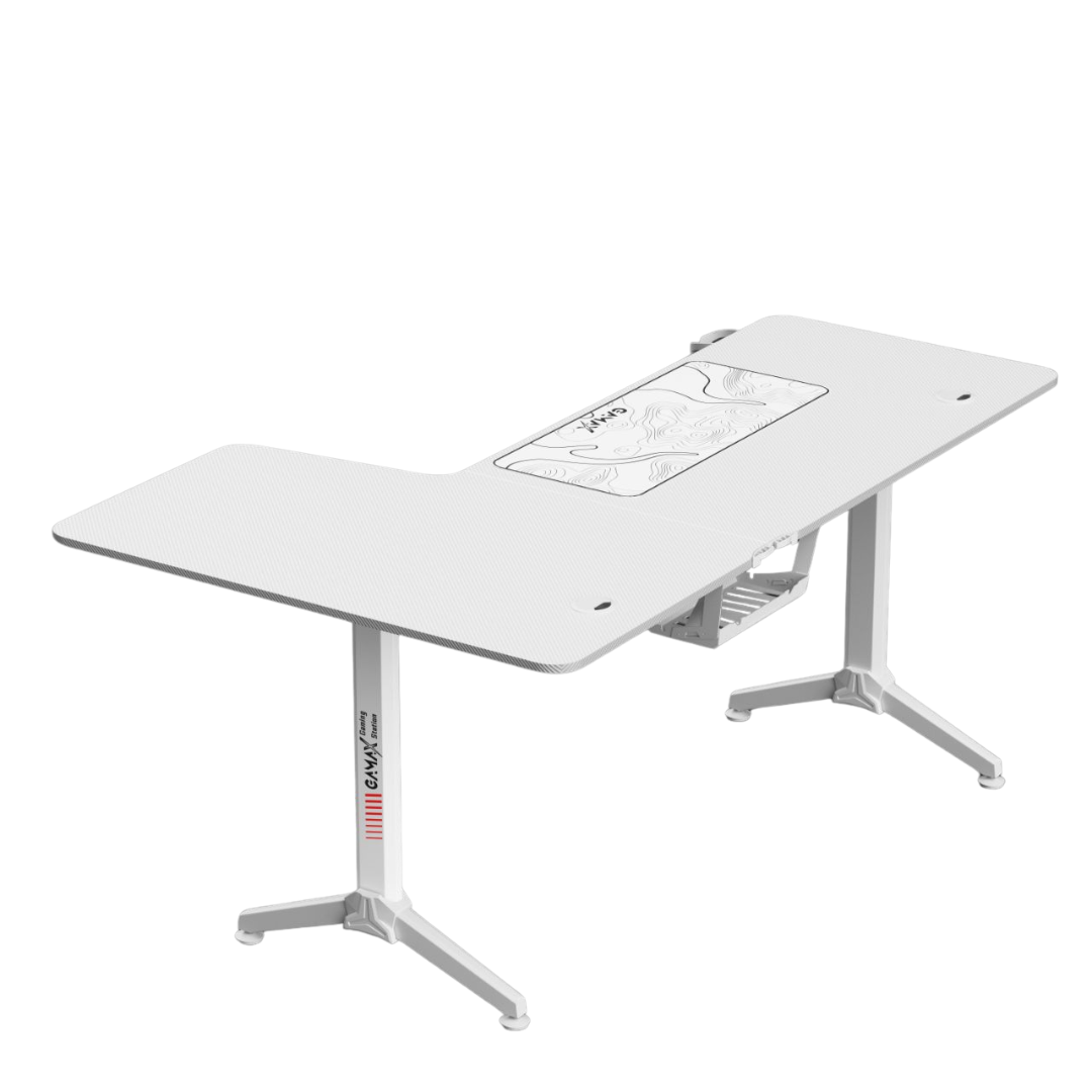 Gamax HY-R Gaming Table (L-Shaped) 160*100*75cm with Mousepad Right - White ( Installation not included )