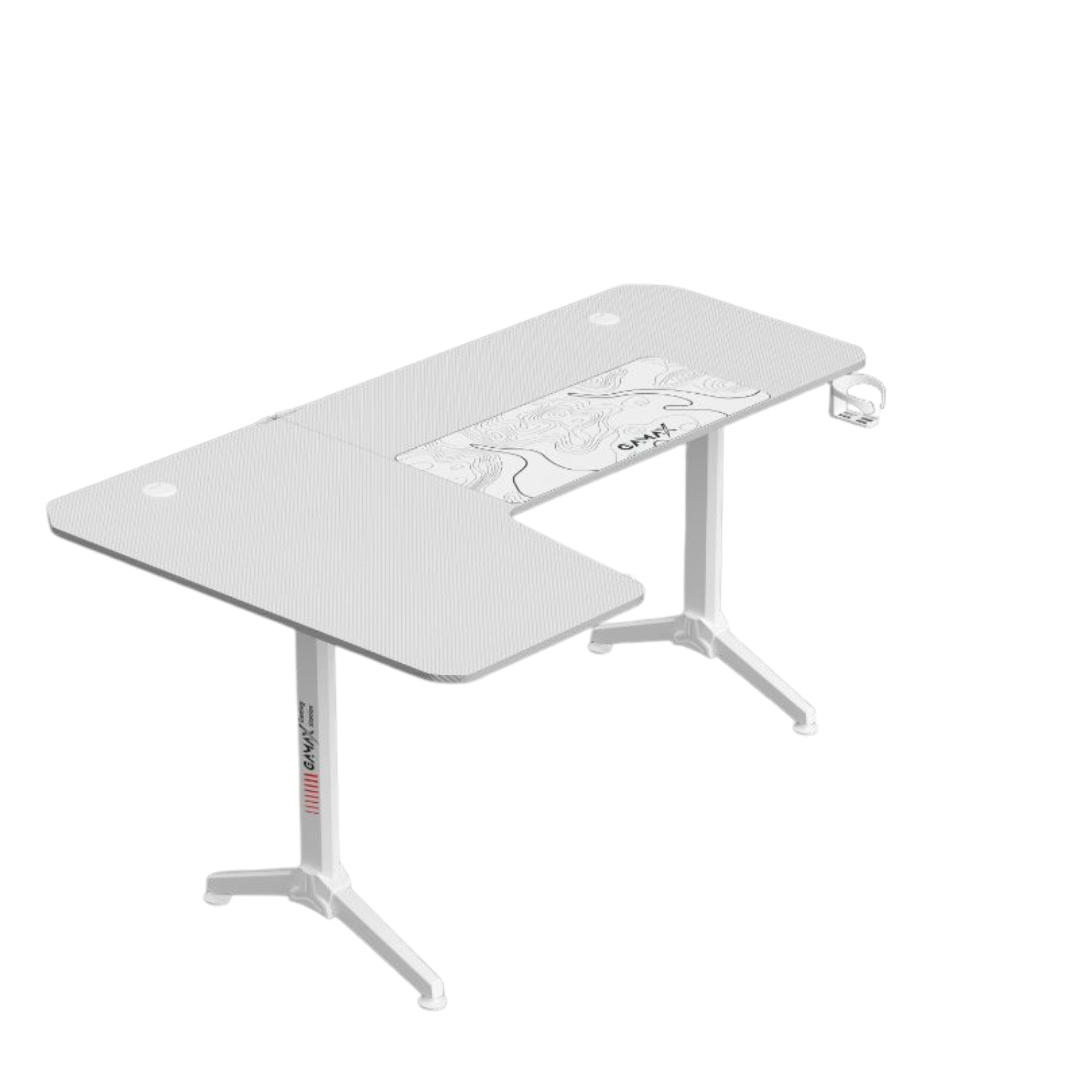 Gamax HY-L Gaming Table (L-Shaped) 160*100*75cm with Mousepad Left - White ( Installation not included )