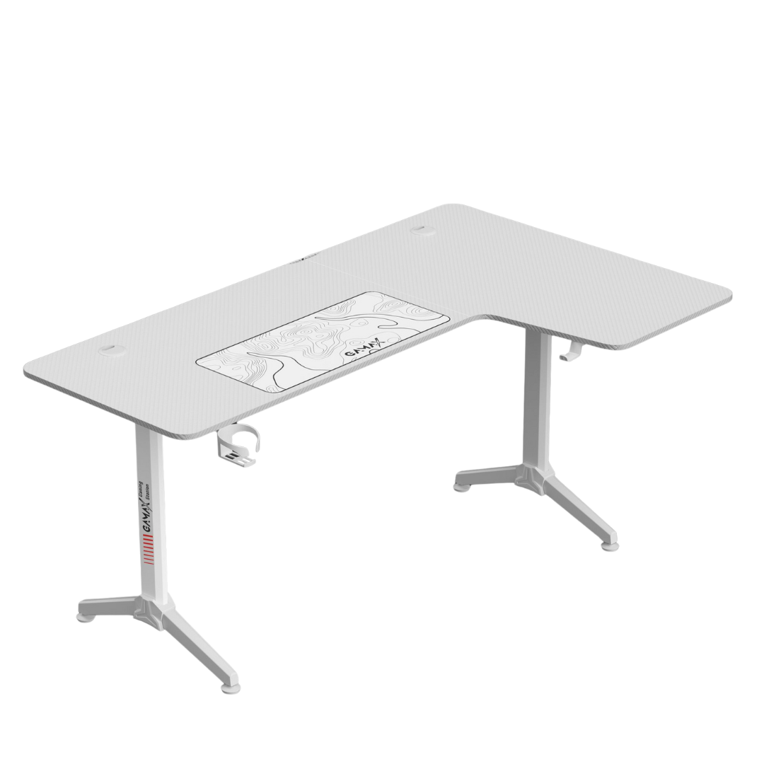 Gamax HY-R Gaming Table (L-Shaped) 160*100*75cm with Mousepad Right - White ( Installation not included )