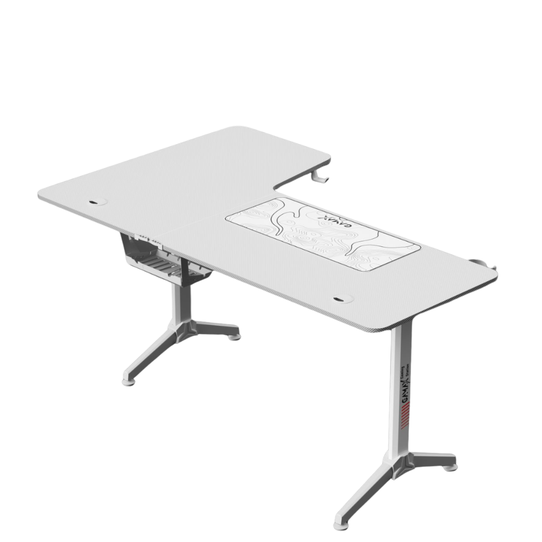 Gamax HY-R Gaming Table (L-Shaped) 160*100*75cm with Mousepad Right - White ( Installation not included )